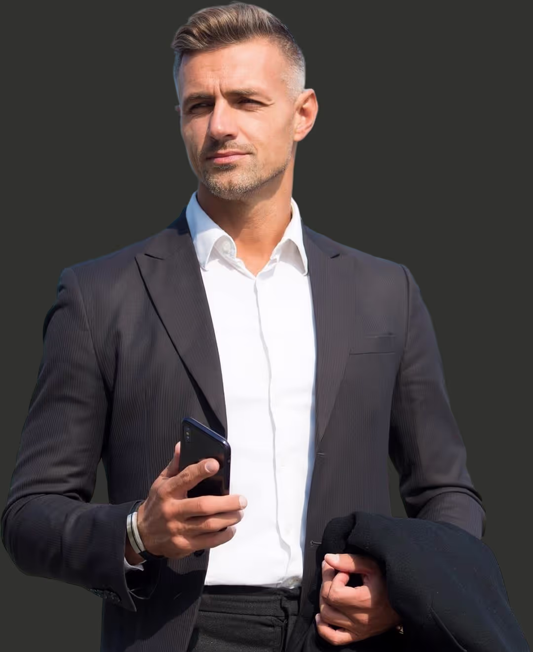 Businessman Using Mobile Banking App – Secure Digital Transactions Confident professional man checking financial data on his smartphone, representing modern banking convenience.
