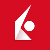 Logo of Interactive Brokers featuring a white abstract geometric shape with a circle and angular elements on a red background.