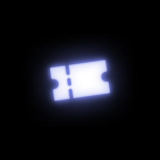 A glowing, stylized icon of a perforated ticket or coupon, rendered in a bright, light blue or white color on a black background.