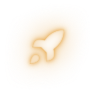 White rocket icon inside an orange irregular shape with a blurred edge.